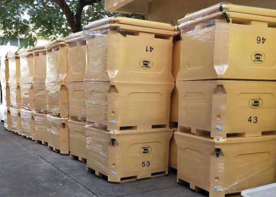 แม่พิมพ์หมุนพลาสติก 1000L กล่องเย็นน้ำแข็งแห้งสำหรับอาหารทะเล