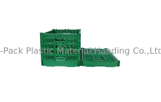 ลังพลาสติกพับได้สีเขียวขนาดใหญ่สำหรับผักผลไม้ Virgin PP Material