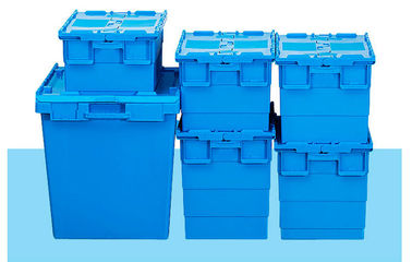 สีเพิ่มเติม 100% Virgin Polypropylene Stack Nest Containers Attached Lids 600*400 mm Standard Size Steel Wire Assembling